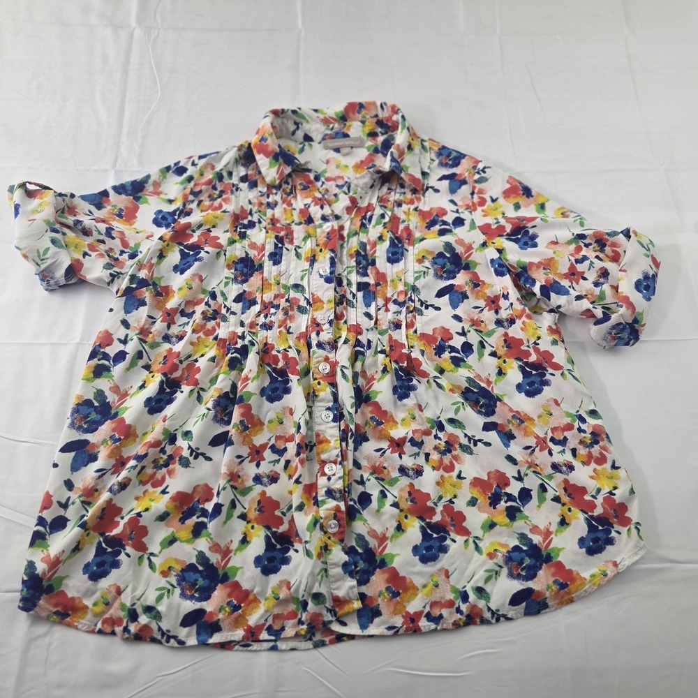 Woman Within Blouse Womens 18/20 Floral Pintuck Button Up Cottagecore Feminine